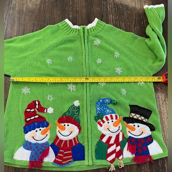 Tiara International Christmas Collection Snowman and Snowflakes Cardigan Sweater - Picture 9 of 13